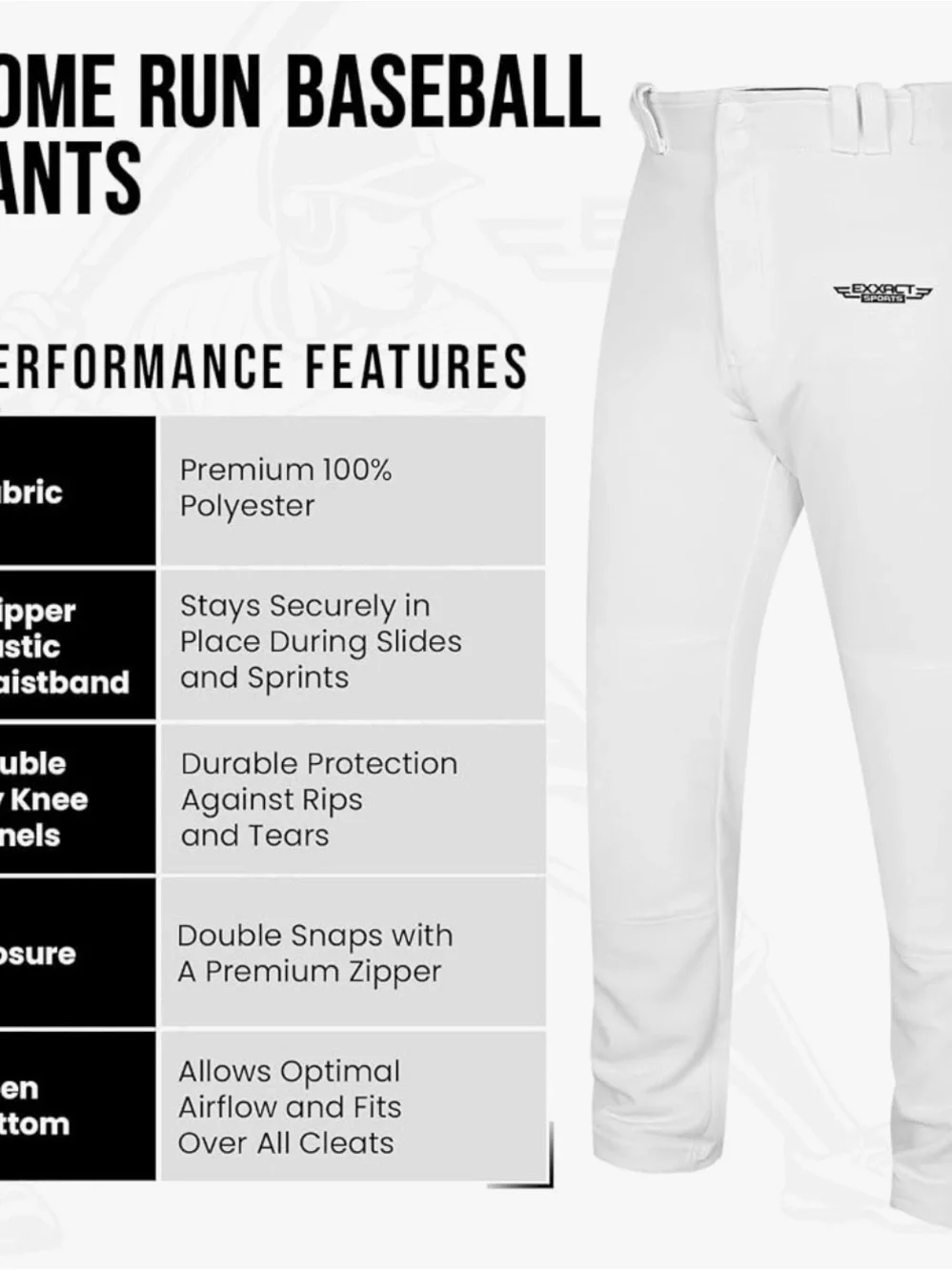 Exxact Sports Home Run Men's Baseball Pants, Men Size XXL,Full-Length Adult Base